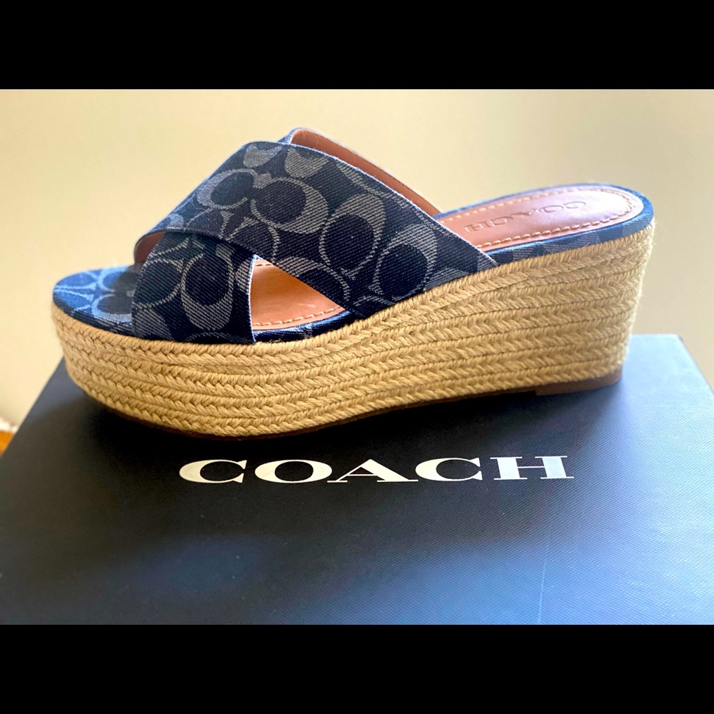 Coach Denim Wedge Sandal Monogram